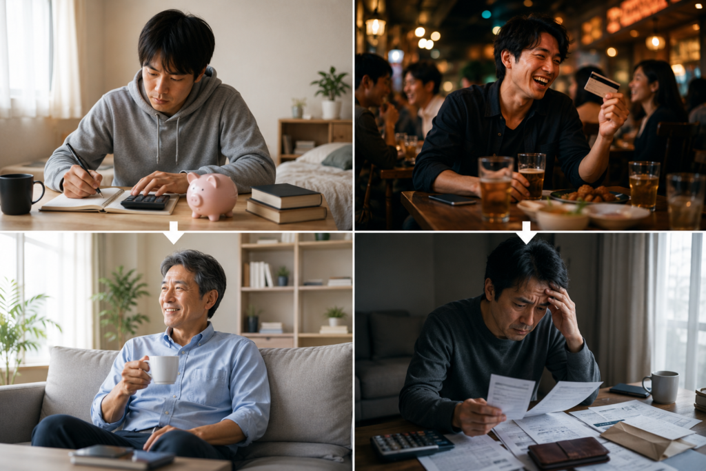 若い頃のお金不足と年齢を重ねてからのお金不足の違いを比較した画像