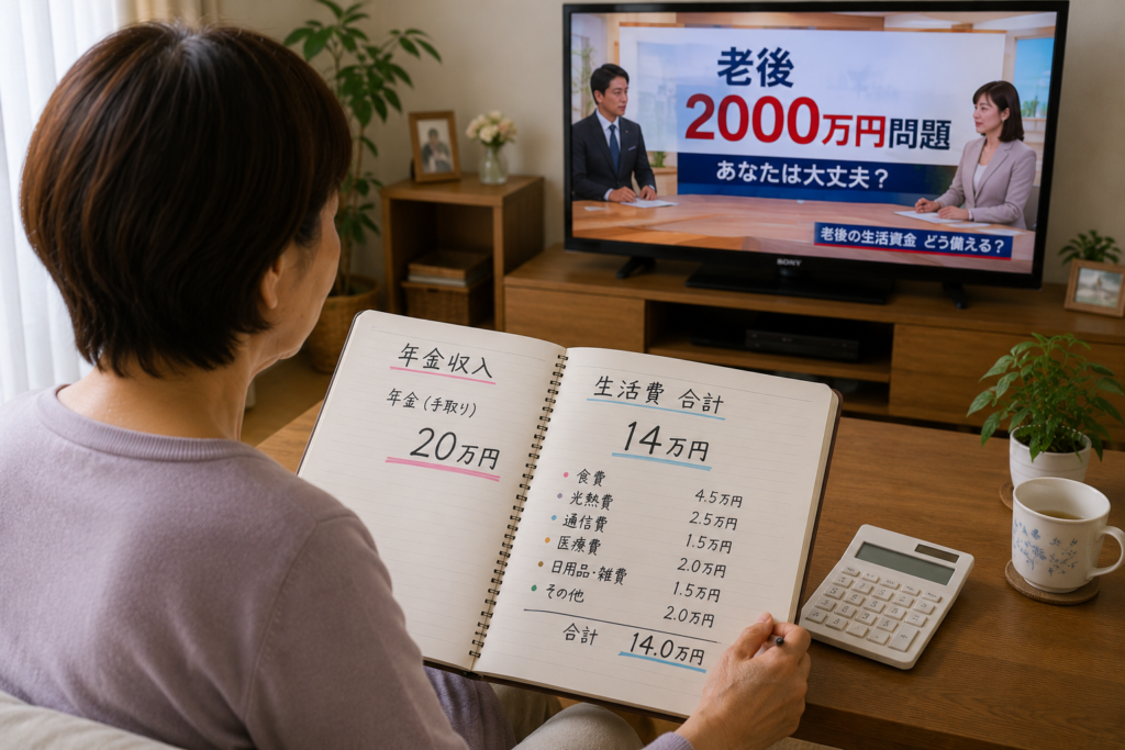 老後2000万円問題よりも自分の年金収入と生活費を確認する大切さを表した画像