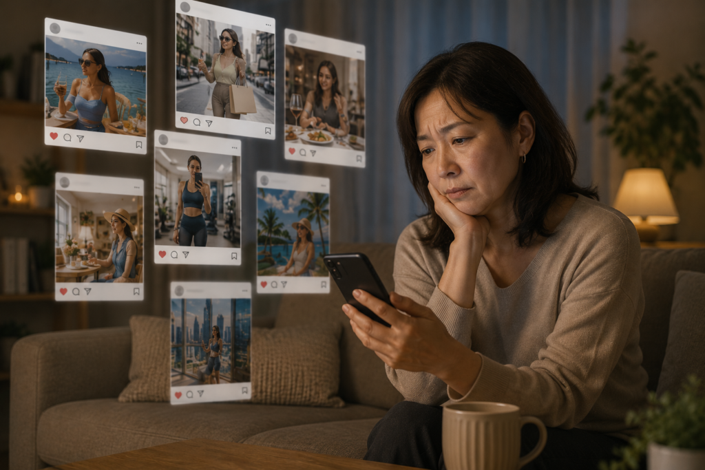 他人や世間の成功例を基準にせず自分に合った人生を考える女性の画像