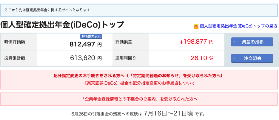 楽天オルカンを毎月2万3000円積み立てるiDeCoの運用状況