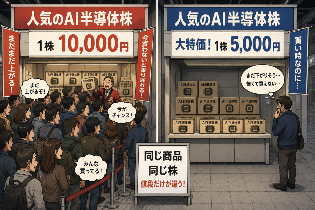 高値では大行列、暴落して半額になったら誰もいない