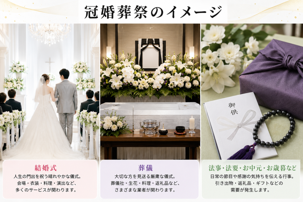 結婚式・葬儀・法事など冠婚葬祭のイメージ